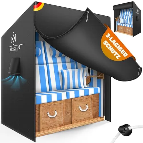 KESSER® Premium Strandkorb Schutzhülle - Wasserdicht und UV-beständig - Strandkorb-Schutzhüllen aus strapazierfähigem 600D Oxford-Gewebe mit Belüftungsöffnungen für optimale Luftzirkulation. Schützt zuverlässig vor Wettereinflüssen und sorgt für langanhaltende Frische.