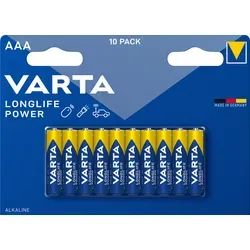 VARTA Batterien AAA Longlife Power - 10 Stück Alkaline 1,5V, hohe Leistung und 10 Jahre Haltbarkeit, ideal für Spielzeug und elektronische Geräte