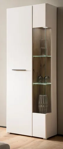 Furn.Design Stauraumvitrine Lavell – 2-türig in Weiß Matt mit Eiche - Die elegante Stauraumvitrine "Lavell" bietet mit 3 Vitrinen- und 7 geschlossenen Fächern viel Platz für Ihre Lieblingsstücke. Der praktische Soft-Close-Mechanismus sorgt für sanftes Schließen. Stilvolle Kombination aus Weiß und Eiche für jedes Zuhause.