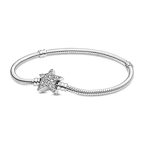 Pandora Armband Timeless "Sternverschluss" Silber - Armband für Damen mit asymmetrischem Sternverschluss aus Sterling-Silber, verziert mit funkelndem Pavé aus Zirkonia – ideal für individuelle Styles mit bis zu 18 Charms.