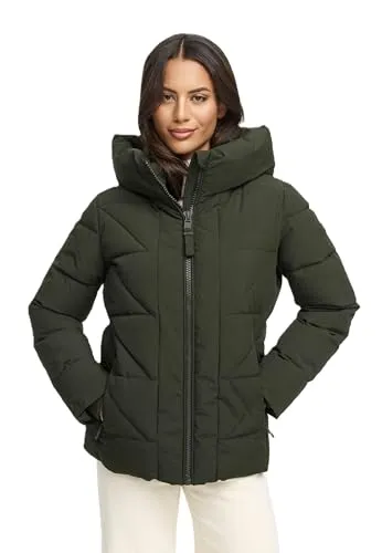 MARIKOO Damen Winterjacke N076 - gesteppt, mit Kapuze, fleecegefüttert in Größe L - Hochwertige Winterjacke aus 100% Polyester für zuverlässige Wärme. Fleecefutter und praktische Taschen bieten Komfort und Stauraum. Erhältlich in verschiedenen Farben und Größen für jeden Geschmack.