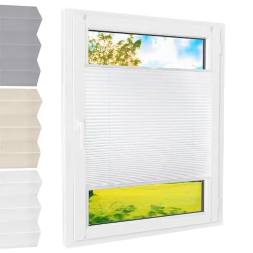 Plissee Klemmfix Standardmaß - Weiß, 140x105 cm - Rollos in eleganter Weiß-Optik, ideal für Fenster ohne Bohren, einfache Montage und optimale Lichtregulierung.
