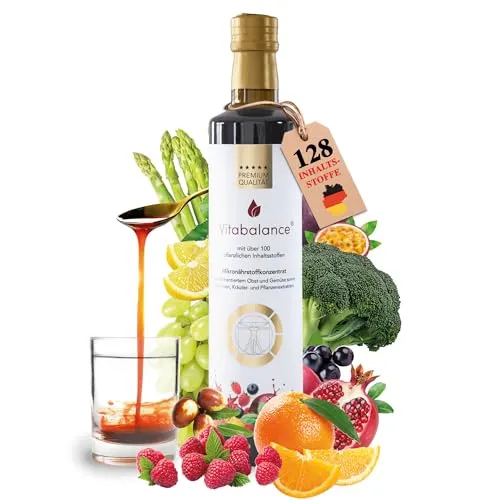 Vitabalance® Mikronährstoffkonzentrat 500 ml – Flüssige Nährstoffversorgung - Optimale Mikronährstoffversorgung für die ganze Familie. Mit 128 sorgfältig ausgewählten Zutaten unterstützt es eine bewusste Ernährung und bietet einen fruchtigen Geschmack.