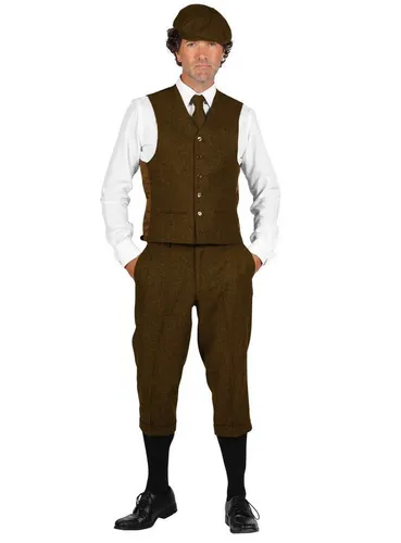 thetru 20er Jahre Knickerbocker Kostüm braun - Kostüm im Peaky Blinders-Stil, wadenlange Anzughose mit Taschen und Bügelfalten, perfekt für Fasching oder Mottopartys.