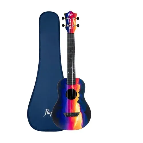 Flight TUC EE Sunset Travel Konzert Ukulele - Konzert-Ukulele für Reisen, mit Linde-Deck und stylischem Sunset-Print. Inklusive Gigbag für einfachen Transport und Booklet für schnellen Einstieg.