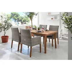 OUTFLEXX Garten-Essgruppe Borneo/Kota - Moderne Gartenmöbel aus FSC-zertifiziertem Akazienholz und witterungsbeständigem Aluminium. Ideal für gemütliche Stunden mit Familie und Freunden auf der Terrasse oder im Garten.