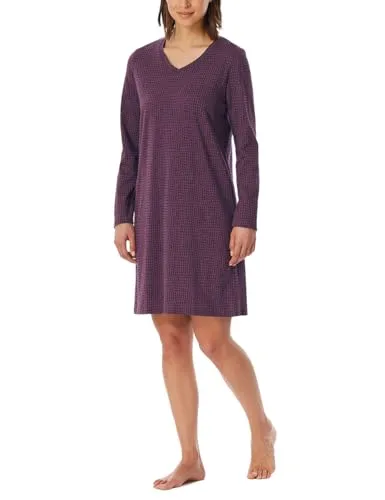 Uncover by Schiesser Damen Langarm-Nachtwäsche Nachthemd, Pflaume - Elegantes Nachthemd für Damen mit langem Arm und V-Ausschnitt, ideal für gemütliche Nächte und entspannte Abende.