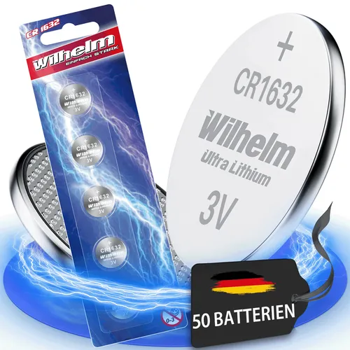 CR1632 WILHELM Lithium Knopfzelle 3V 140 mAh ø16 x 3,2 mm Batterie DL1632 50 x