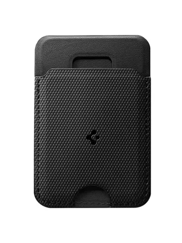 Spigen Slim Fold Stand MagSafe Wallet 1 Card - Schwarz - Ultradünne MagSafe-Wallet aus hochwertigem PU-Leder, sicherer Platz für eine Karte und verstellbarer Ständer für freihändiges Betrachten. Ideal für minimalistisches Design und einfache Handhabung.
