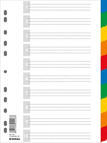 DONAU Register / Trennblätter aus Buntem stabilem Öko PP DIN A4 225x297mm, 11-fach gelocht, für die Ordner-Organisation im Büro, 7710095PL-99