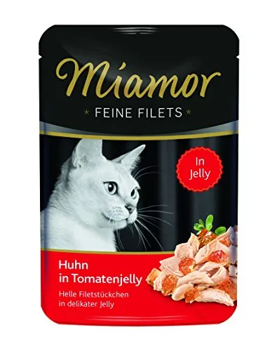 Miamor Feine Filets in Jelly Huhn 24x100g - Delikates Katzenfutter in Tomatenjelly für Seniorenkatzen. Ohne Leber und Innereien, frei von tierischen Nebenerzeugnissen – ideal für wählerische Feinschmecker.