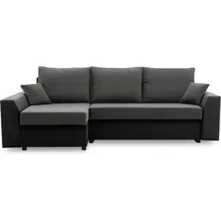 Ecksofa PAUL 1 PRO mit Schlaffunktion 200x140 cm, Eckcouch mit Bettkasten! Stoff TRINITY 15 + REAL 11 DUNKELGRAU + SCHWARZ - Dunkelgrau/Schwarz