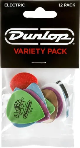 JIM DUNLOP Plektrum Variety Pack - 12 Stück E-Gitarre, Multicolor, präzise und langlebig für klaren und resonanten Ton