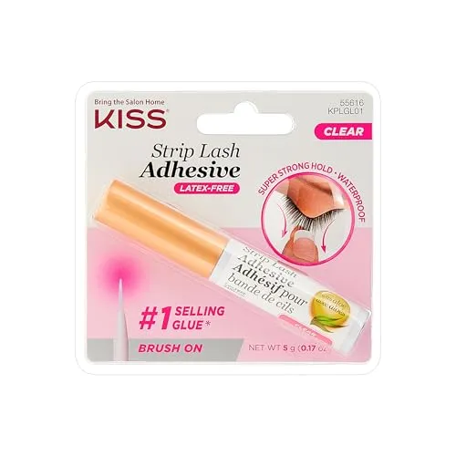 KISS Lash Glue Clear, 5 g - Wasserfester Wimpernkleber mit Pinselapplikator - Dieser superstarke Wimpernkleber bietet langen Halt und eine präzise Anwendung dank des Pinselapplikators. Mit beruhigender Aloe Vera, ohne Formaldehyd und Latex, ideal für ein makelloses Make-up.