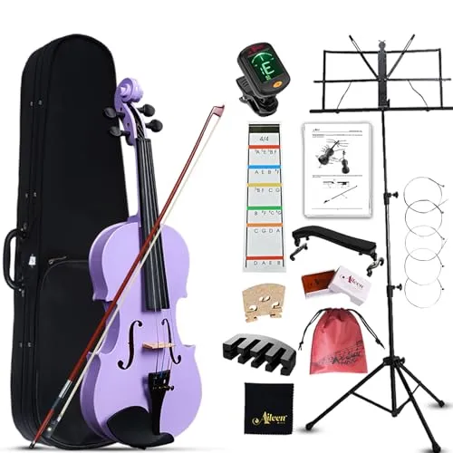 Aileen Geige 4/4 für Erwachsene – Einsteiger Violine Set mit 13 Zubehörteilen - Vollständiges Violine Set für Anfänger ab 12 Jahren, inklusive Notenständer und speziellen Griffbrett-Aufklebern für einfaches Lernen. Ideal für Musikunterricht und gemeinsames Spielen.