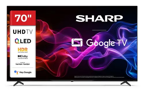 Sharp 70HP5765E QLED-Fernseher - 70 Zoll 4K Ultra HD mit Google TV - Erleben Sie beeindruckendes Fernsehen mit dem 70 Zoll QLED-Fernseher von SHARP. Genießen Sie 4K Ultra HD, Dolby Vision und integrierte Harman Kardon Lautsprecher für ein erstklassiges Heimkino-Feeling.
