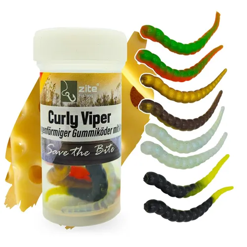 Zite Fishing Curly Viper Gummiköder Forelle - 8 STK mit Schlängelbewegung - Der Curly Viper Gummiköder überzeugt mit authentischer Schlängelbewegung und vielseitiger Einsetzbarkeit. Ideal für Anfänger, handgefertigt in Deutschland und phthalatfrei – für höchste Qualität beim Angeln.