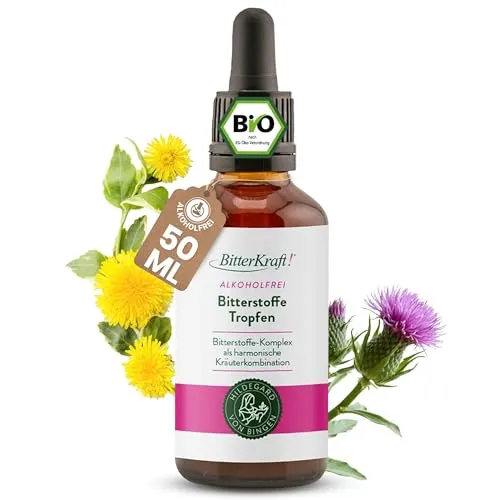 BitterKraft! Bittertropfen ohne Alkohol 50 ml – Bio Bitterstoffe mit 9 Kräutern - Präparate zur Entgiftung & Detox-Kur, hochwirksame Kräutermischung nach Hildegard von Bingen für eine natürliche Unterstützung des Wohlbefindens.