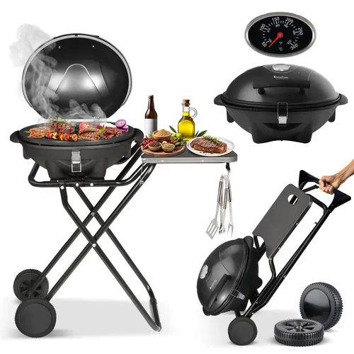 BBQ Elektro-Grill 2400 Watt - Tragbarer Kugelgrill für Tisch und Stand - Grills: 2400 Watt Elektrogrill mit Thermometer, mobil durch Räder und ideal für Barbecue-Events oder gemütliche Grillabende.