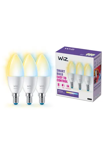 WiZ C37 E14 Smart Candle Bulb 3-pack - Dimmable warm-to-cold White LED