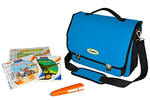 PUNALU TipToi Tasche, Tasche für TipToi Stift & TipToi Bücher, Büchertasche mit Platz für 2 Stifte und 11 Bücher, TipToi Starterset (hellblau)