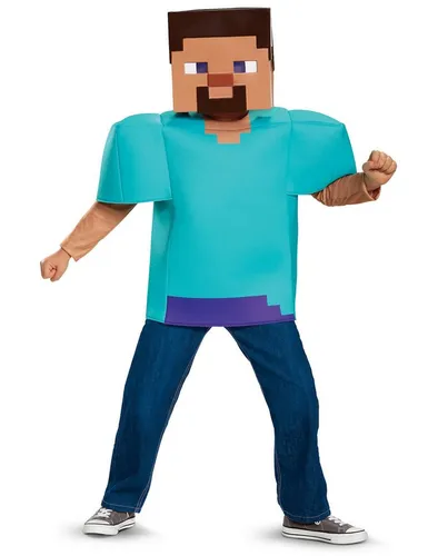 Minecraft Steve Kostüm für Kinder - Offizielles Disguise Kostüm - Kostüm für Kinder im Minecraft Steve Design, inklusive 3D-Maske. Ideal für Fasching und Karneval, speziell für Jungen von 4 bis 6 Jahren.