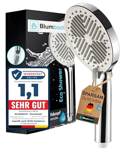 BLUMBACH® Eco Shower Duschkopf - Handbrause mit 3 Strahlarten, spart bis zu 65 % Wasserverbrauch (6-9 l/min) und bietet ein luxuriöses Duscherlebnis. Ideal für umweltbewusste Nutzer!