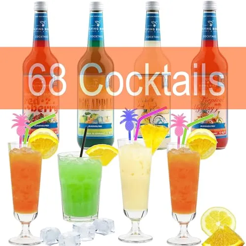 Flying Bird Mix-Set für 68 alkoholfreie Cocktails - Cocktail Sirup Set mit 4 x 0,7l, ideal für Partys - einfach Saft dazu, schütteln und genießen!