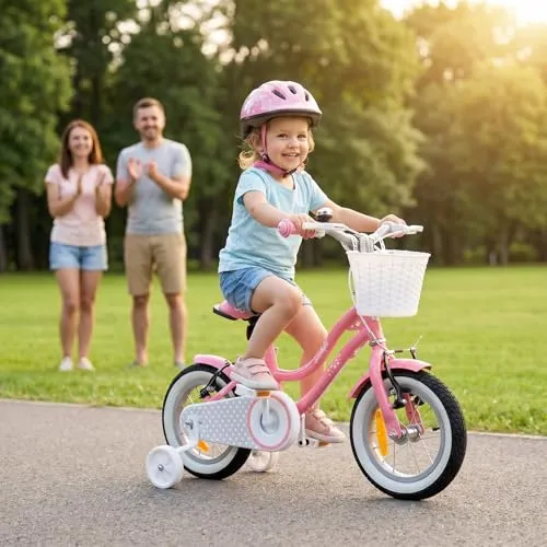 Actionbikes Kinderfahrrad Starlight 12 Zoll Rosa mit Stützrädern - Kinderfahrrad für 2-5 Jahre, sicher mit V-Brake-Bremse und Antirutschgriffen, ideal für kleine Abenteuer in der Stadt.