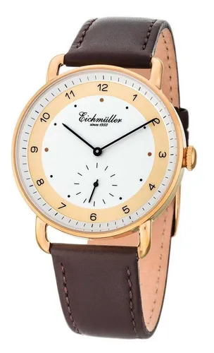Eichmüller Quarzuhr Herrenuhr Slim Gehäuse Goldfarben Lederband Braun 40 mm – Elegante 3035-03, Armbanduhr für Herren im stilvollen Design