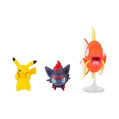 Pokémon PKW4090 Battle Figure Set - Pikachu, Zorua, Karpador, offizielles Figuren Set