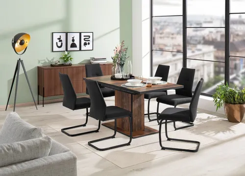 HELA Essgruppe Ariana, 7-tlg. Set mit ausziehbarem Tisch - Essgruppen mit 1 ausziehbarem Tisch (120-160 cm) und 6 bequemen, gepolsterten Stühlen. Ideal für gesellige Runden, belastbar bis 140 kg und pflegeleichter Bezug.
