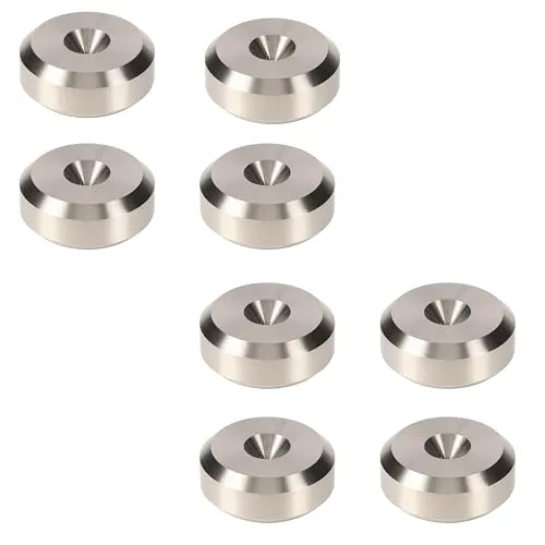 PrecisionGeek® Chamfered Lautsprecher Spike-Pads – Entkopplungs-Unterlagen für HiFi-Lautsprecher, Subwoofer & Ständer – Anti-Vibration & Bodenschutz (Edelstahl, Ø20mm – 8er-Pack)