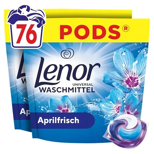 Lenor All-in-1 Pods Aprilfrisch Waschmittel 76 WL - Erlebe die Lenor Aprilfrisch Waschmittel PODS für langanhaltende Frische und effektive Geruchsabwehr. Ideal für Kaltwäsche und unkomplizierte Anwendung – einfach in die Maschine geben!