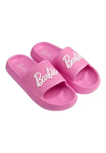 Stylische Badeschuhe Damen | Pinke Badelatschen für Strand und Pool - Hausschuhe in pink mit ikonischem Barbie Logo, rutschfeste Sohle für sicheren Halt und ideal für Wasseraktivitäten – der perfekte Begleiter für den Sommer!