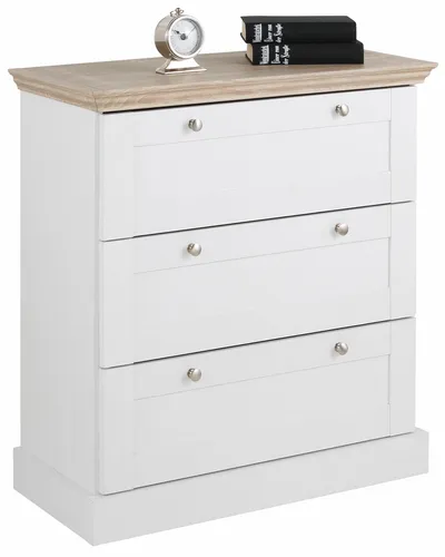 Home affaire Schubkastenkommode Binz, 3 Schubladen, 75 cm breit, weiß - Kommode in Landhausstil mit 3 Schubladen und eleganten Metallgriffen, ideal für stilvolle Aufbewahrung und platzsparende Lösungen.