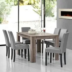 [en.casa] Essgruppe Forssa 7-tlg 140x90 cm Eiche Antik/Hellgrau - Stilvolle Essgruppe im Eichen-Design für bis zu 6 Personen. Die pflegeleichten Stühle und der robuste Tisch schaffen ein modernes Landhaus-Ambiente in jedem Esszimmer.