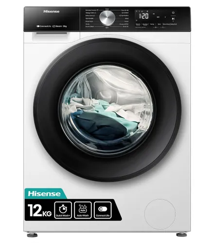 Hisense WF3S1243BW3 Waschmaschine 12 kg - Effizient und Smart - Freistehende Frontlader-Waschmaschine mit 12 kg Kapazität und 1400 RPM. Integrierte Wi-Fi-Steuerung und 19 Programme für vielseitige Nutzung. Ideal für moderne Haushalte.