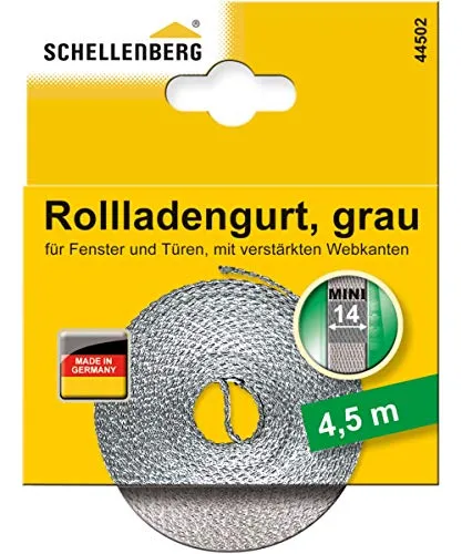 Schellenberg 44502 Rolladengurt 14 mm x 4,5 m System MINI, Rollladengurt, Gurtband, Rolladenband, grau