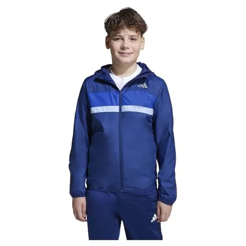 adidas Unisex Kinder TIBERIO WINDBREAKER, dunkelblau/team royal blue/glow blue, 9-10 Jahre - Stylischer Windbreaker mit regulärer Passform und Reißverschluss. Hergestellt aus 100 % recyceltem Polyester, ideal für aktive Kinder.