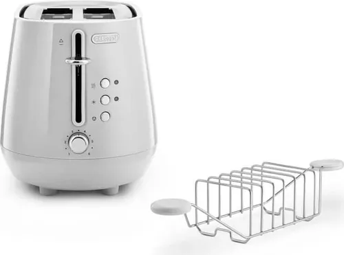 De'Longhi Eclectica CTY2103.W Toaster - Toaster für 2 Toasts mit Auftaufunktion und Sofort-Stopp-Taste, aus elegantem Edelstahl in Weiß, ideal für ein perfektes Frühstück.