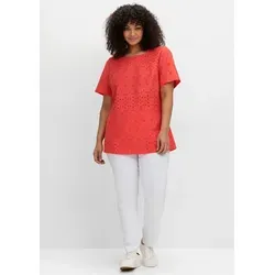 sheego by Joe Browns Lochstickerei Shirt 357514_42 - Feminines Shirt mit Lochstickereien und Crochet-Spitze, leicht tailliert für eine schmeichelhafte Passform. Aus reiner Baumwolle und elastischem Jersey für hohen Tragekomfort.