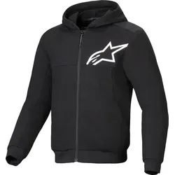 Alpinestars Chrome V2 Sport Hoodie (Schwarz/Weiß) Gr: L - Motorradjacke für Unisex Erwachsene mit integrierten Protektoren für Schulter und Ellbogen, ideal für alle Jahreszeiten und Cruiser-Stil, mit praktischer Kapuze und Reißverschluss.