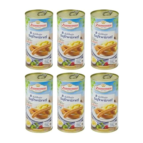 Food-United Saftwürstl Bockwurst 6x550g Dose | Buchenholz geräuchert | Würzig | bayerische Wurstspezialität | Brühwurst | feine Majoran-Note | ZIMMERMANN | in zartem Natursaitling (6)