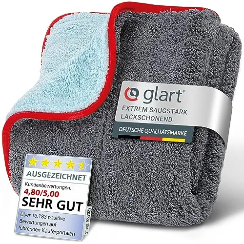 Glart Poliertuch Auto Trockentuch - Premium Mikrofasertuch Auto für Autopolitur, Scheiben & Cockpit - 60x40cm Mikrofasertuch zum kratzfreien Trocknen & Auto polieren - Mikrofaser Trockentuch rot