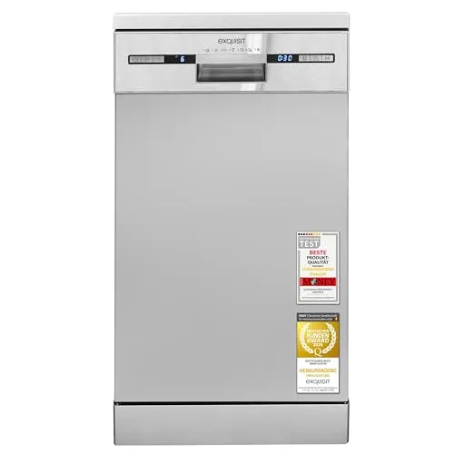 Exquisit GSP59309-030E Geschirrspüler 45 cm - Kompakter Geschirrspüler für 1-3 Personen mit 9 Maßgedecken und ECO-Modus. Effizient und wassersparend – nur 9 Liter pro Spülgang. Höhenverstellbarer Oberkorb für flexible Nutzung.
