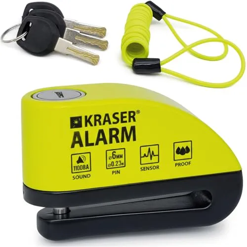 KRASER WA6Y Bremsscheibenschloss mit Alarm 110 dB - Motorradschlösser mit 110 dB Alarm, schlag- und rostfest, wasserdicht und einfach zu bedienen – optimaler Diebstahlschutz für Ihr Motorrad!