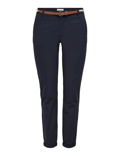 ONLY Chinohose ONLBIANA – Modische Chinohose mit Gürtel und Umschlagsaum - Stylische Chinohose in Night Sky, slim fit, aus Baumwollmischung für hohen Tragekomfort und eleganten Look. Ideal für modische Auftritte!