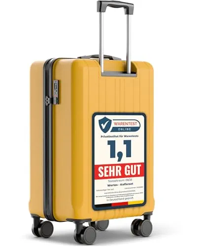Wertes Koffer Mittel 67cm - TSA Schloss Hartschalen Koffer mit 4 Rollen - Robuster Hartschalenkoffer in Senfgelb, 60L Volumen, ideal für Reisen. Praktisches TSA-Zahlenschloss und 4 Rollen für müheloses Transportieren.