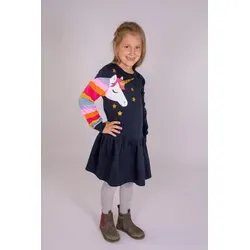 happy girls by Eisend Kleid Dunkelblau, Größe 146 für Kinder - Stylisches dunkelblaues Kleid von happy girls by Eisend für Kinder in Größe 146. Aus 100% Baumwolle, mit Rundhalsausschnitt und trendigen Volants. Perfekt für jeden Anlass!